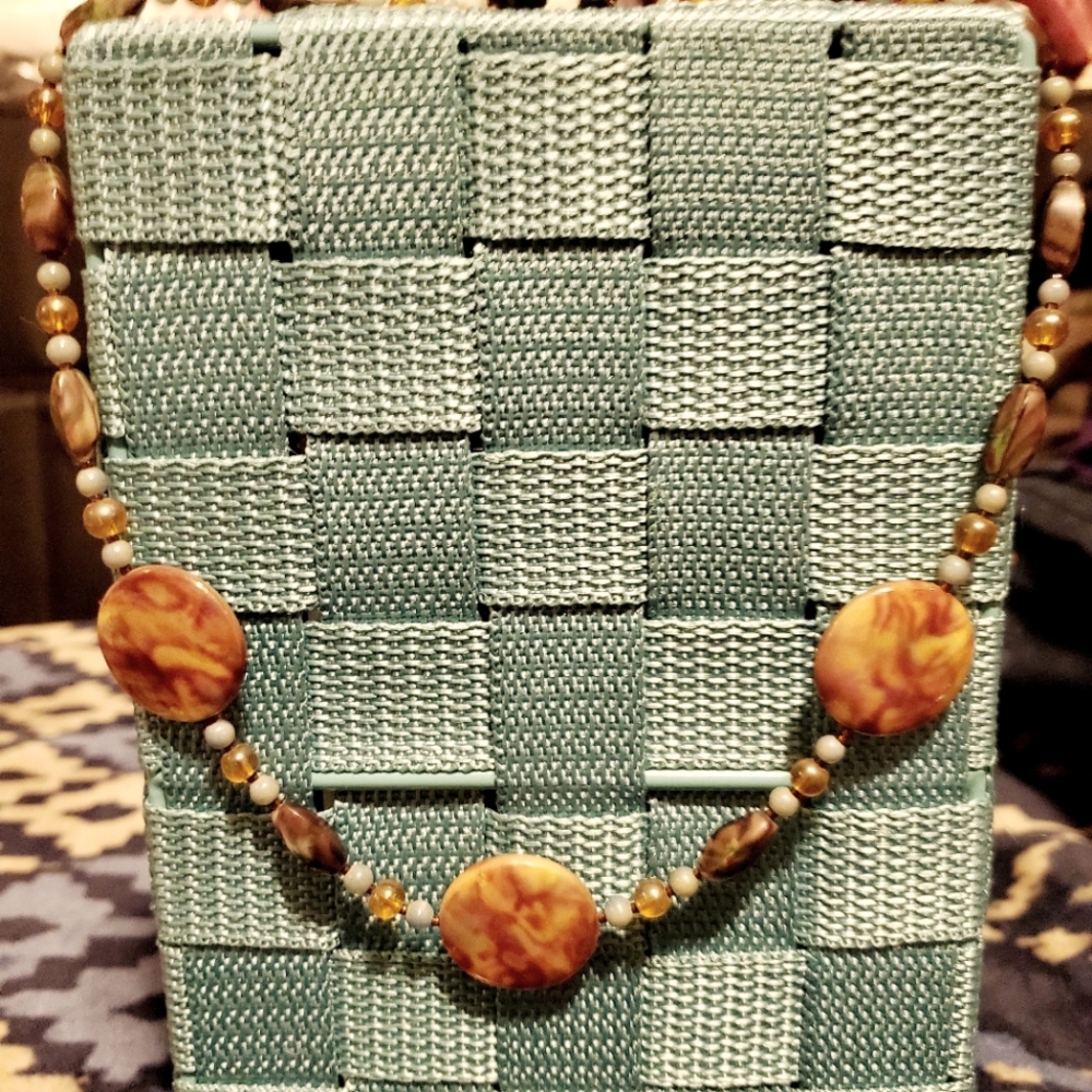 Necklace and Bracelet Set Orange Beaded